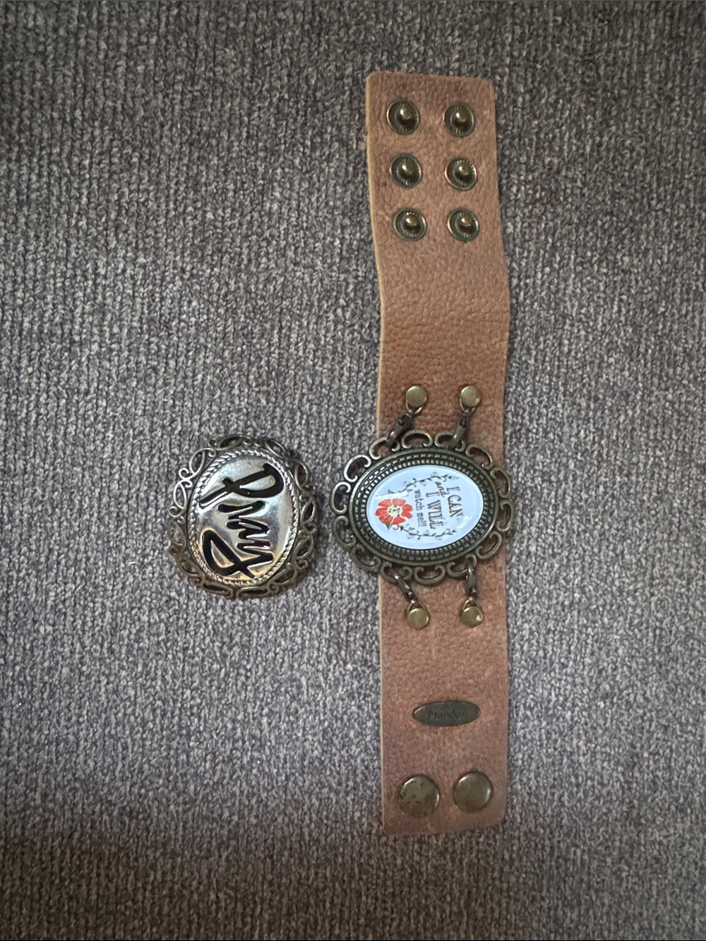 Plunder Interchangeable Brown Leather Snap Bracelet with Decorative Medallions